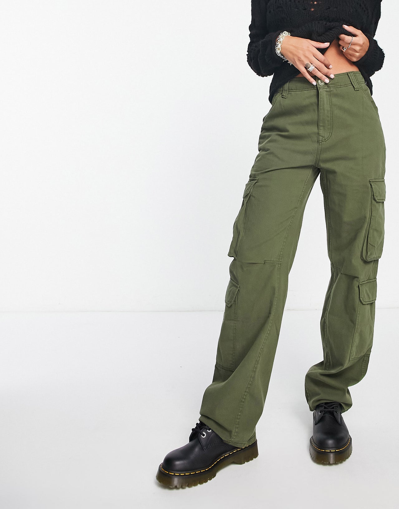 Bershka multipocket cargo trousers in light khaki