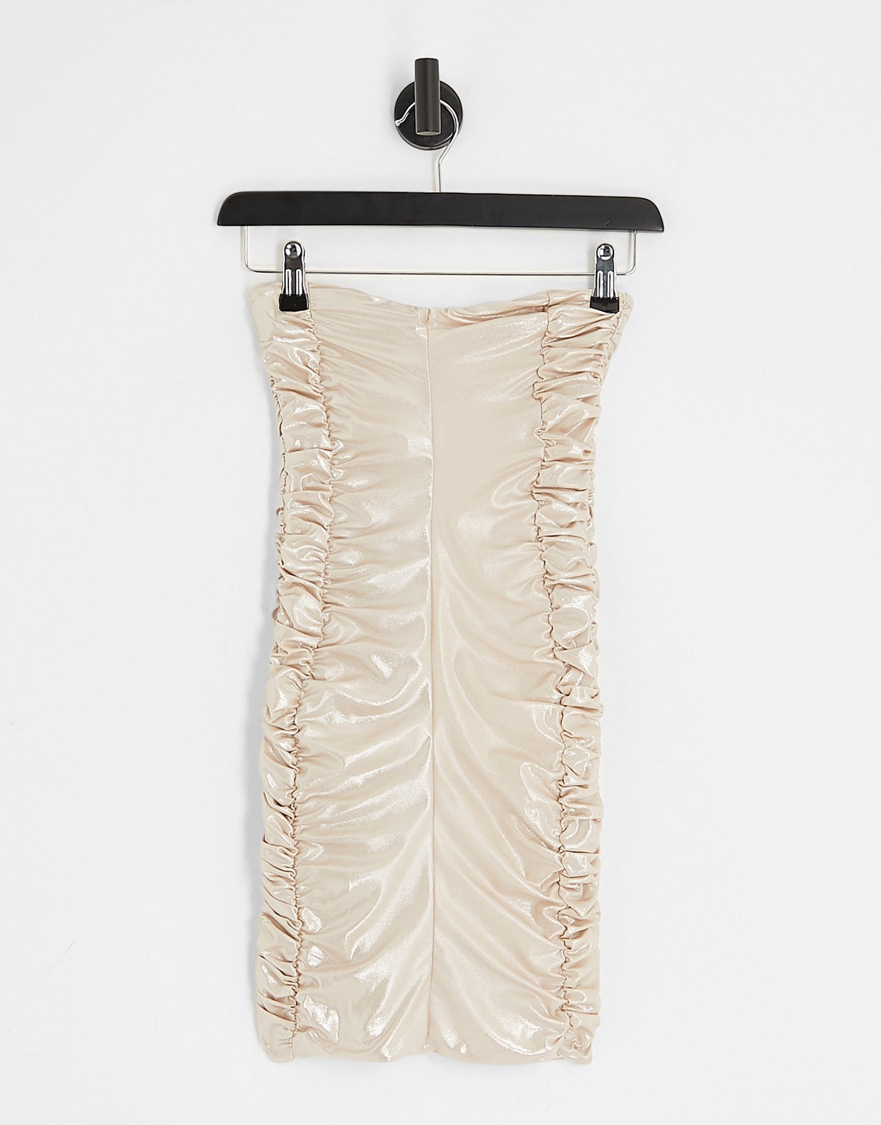 Bershka ruched bandeau velvet mini dress in ecru