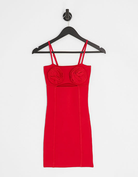 Bershka knit flower mini dress in red