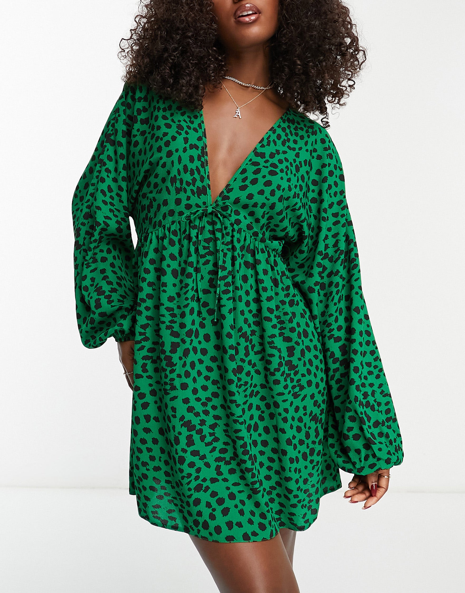 ASOS DESIGN chuck on swing mini dress in green animal print