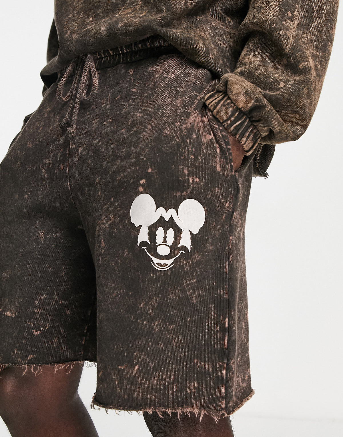 ASOS DESIGN Punk Mickey co-ord short with Disney prints in brown wash
