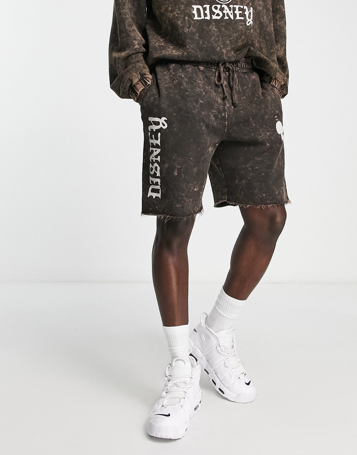 ASOS DESIGN Punk Mickey co-ord short with Disney prints in brown wash