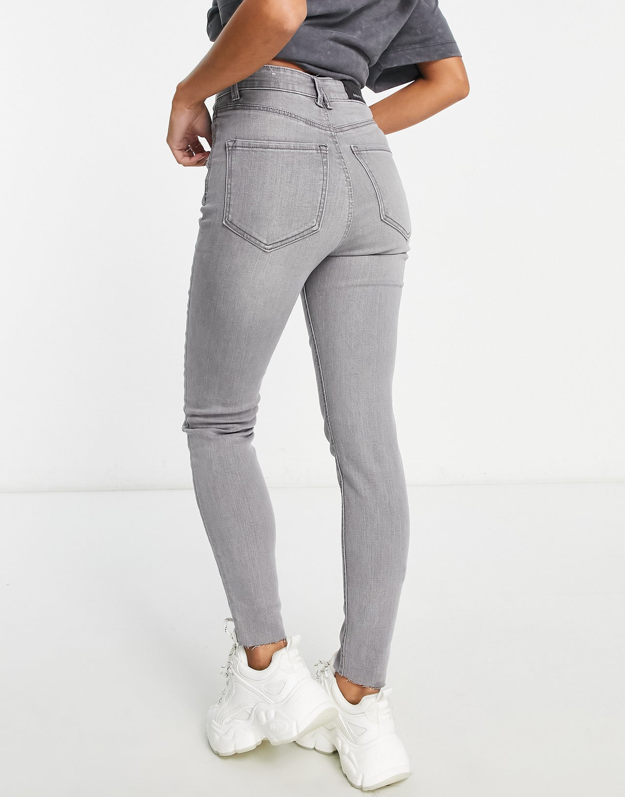 Stradivarius Petite super high waist skinny jean in grey