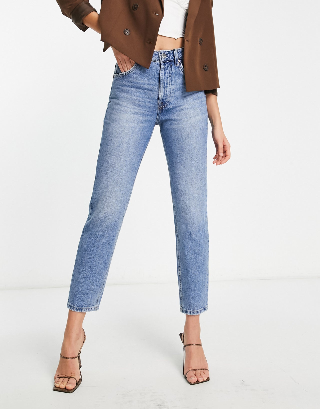 Stradivarius Tall rigid mom jean in medium wash