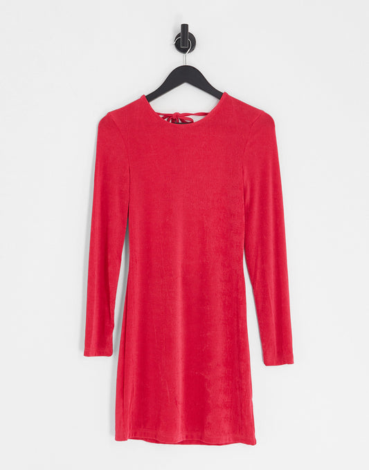 Only slinky open back mini dress in bright pink
