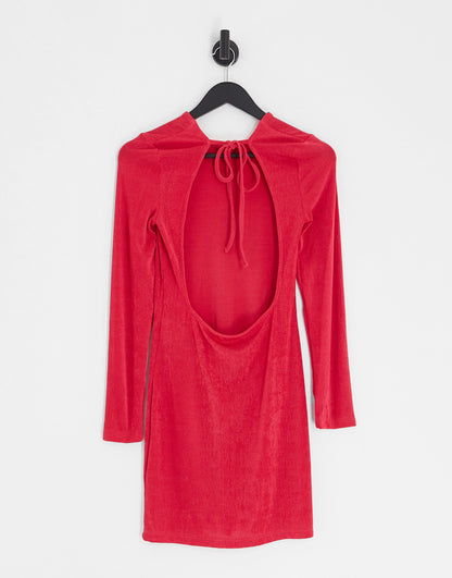 Only slinky open back mini dress in bright pink