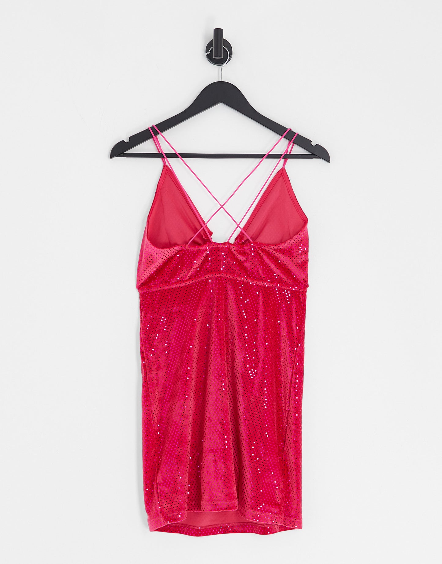 Only Petite sparkly v neck mini dress with cross back detail in pink