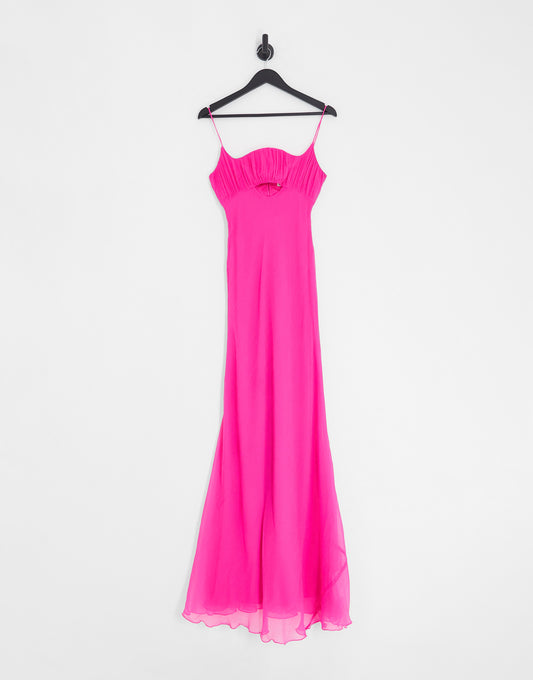 ASOS DESIGN ruched bust cut out bias maxi dress in hot pink