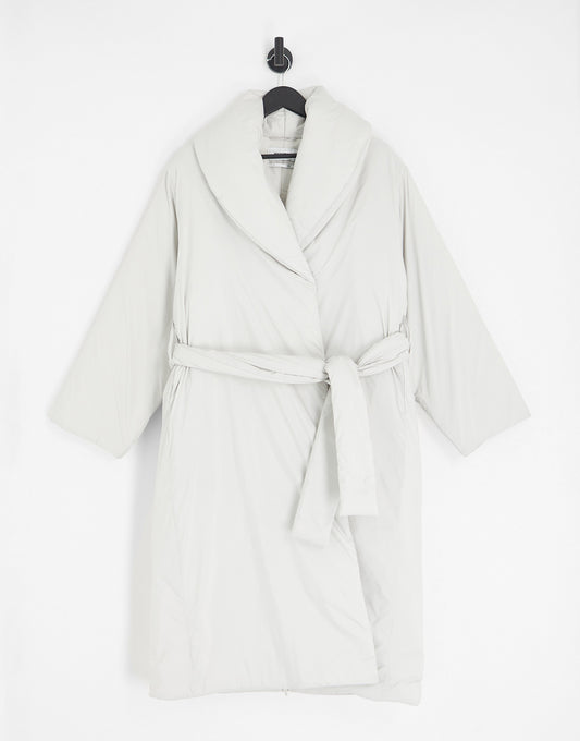 Weekday Zyan padded coat with belt detail in grey