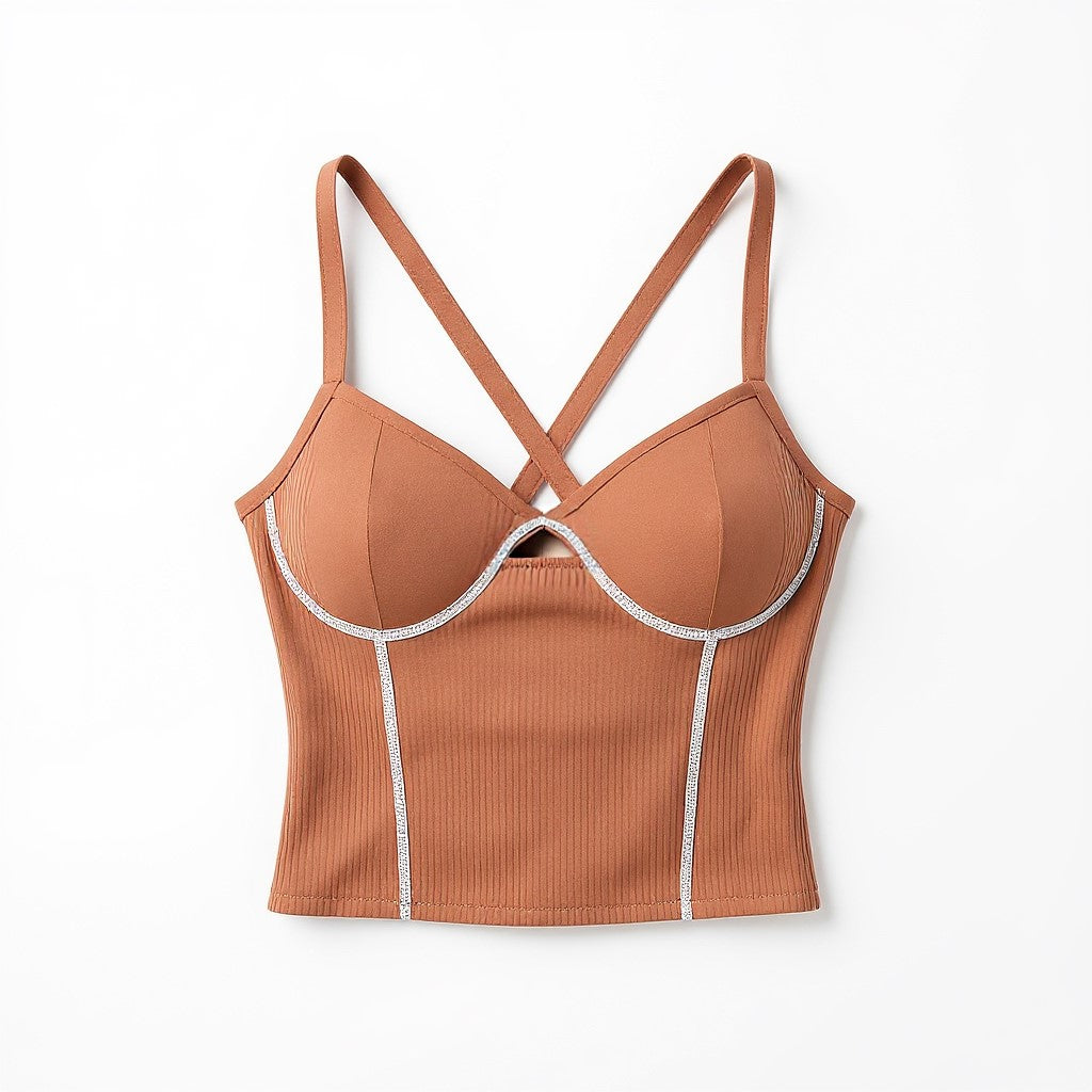 Bershka glitter trim bralet crop top in coral