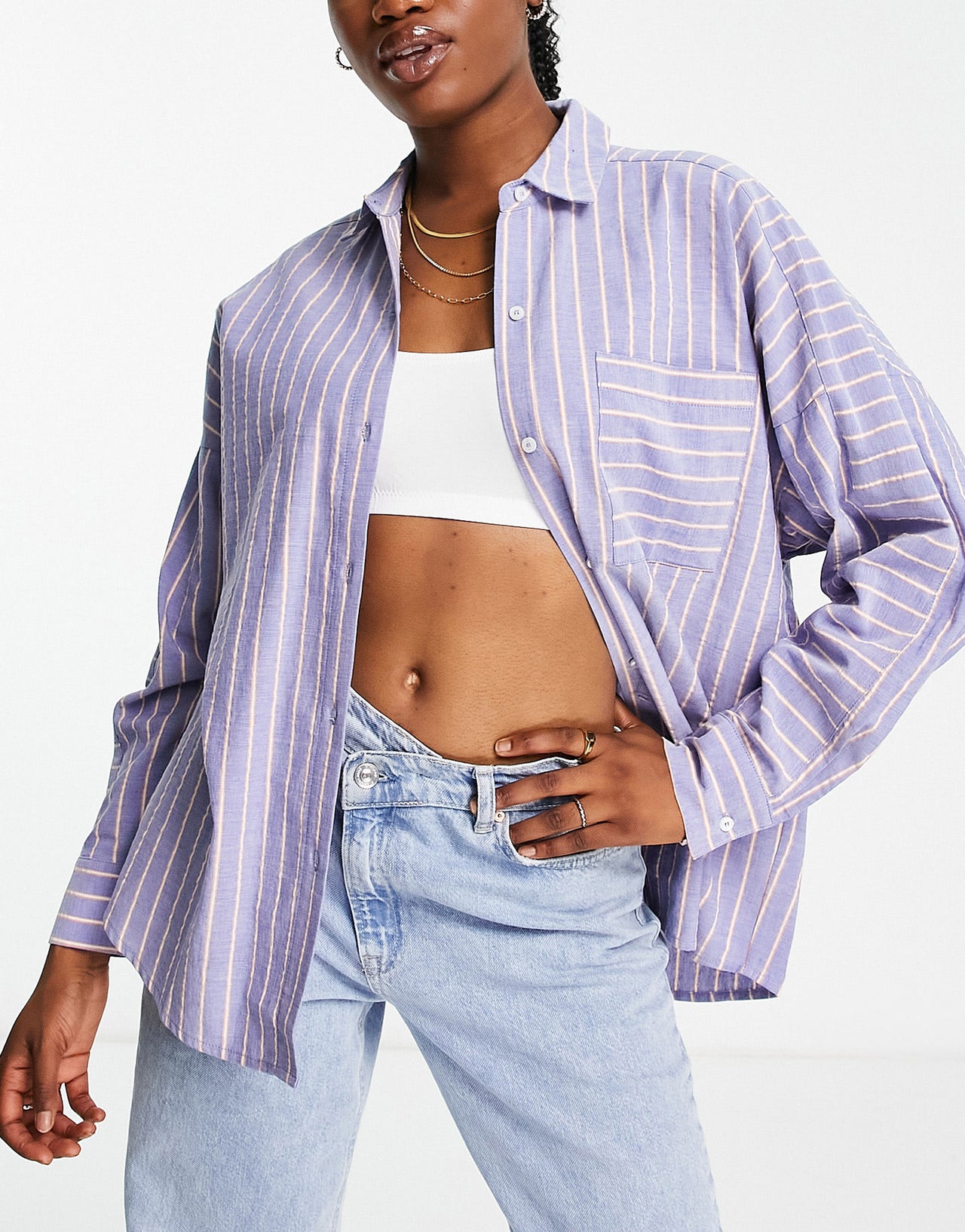 Pull&Bear oversized striped shirt in blue