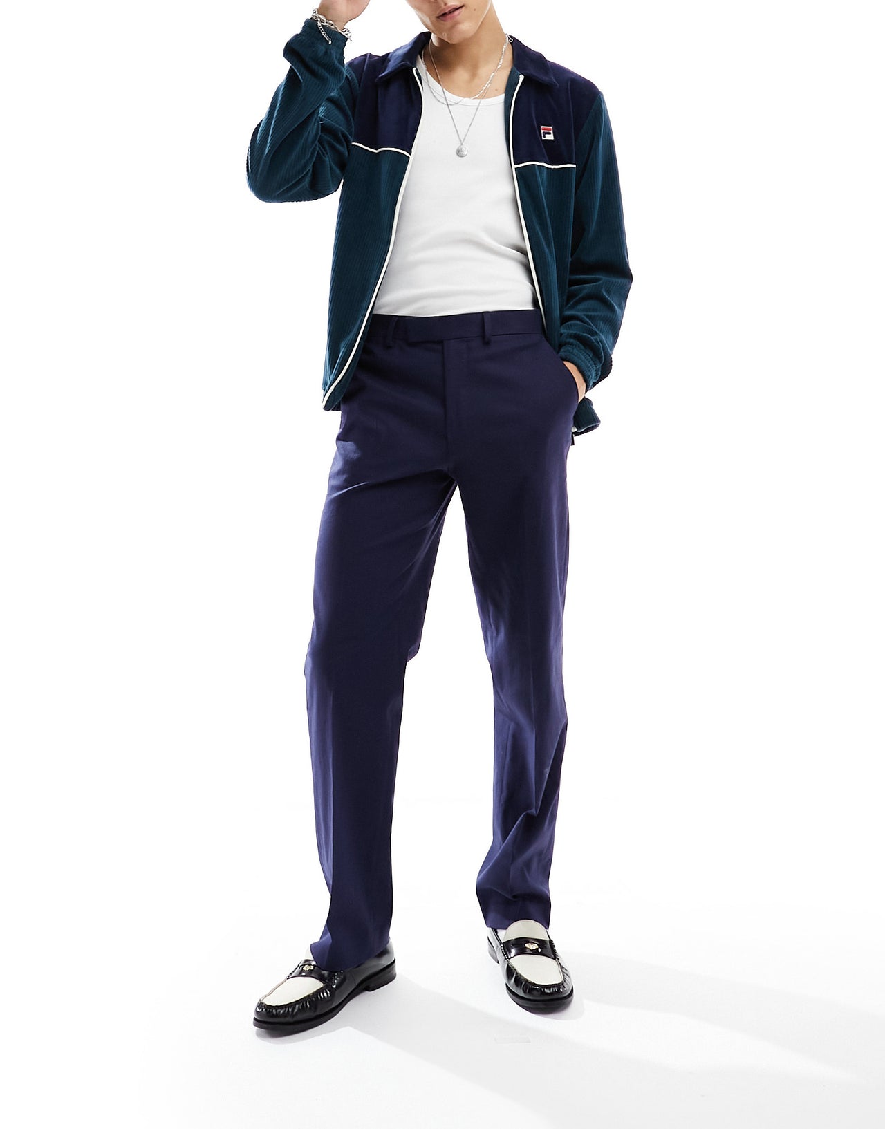 ASOS DESIGN straight linen mix suit trousers in navy