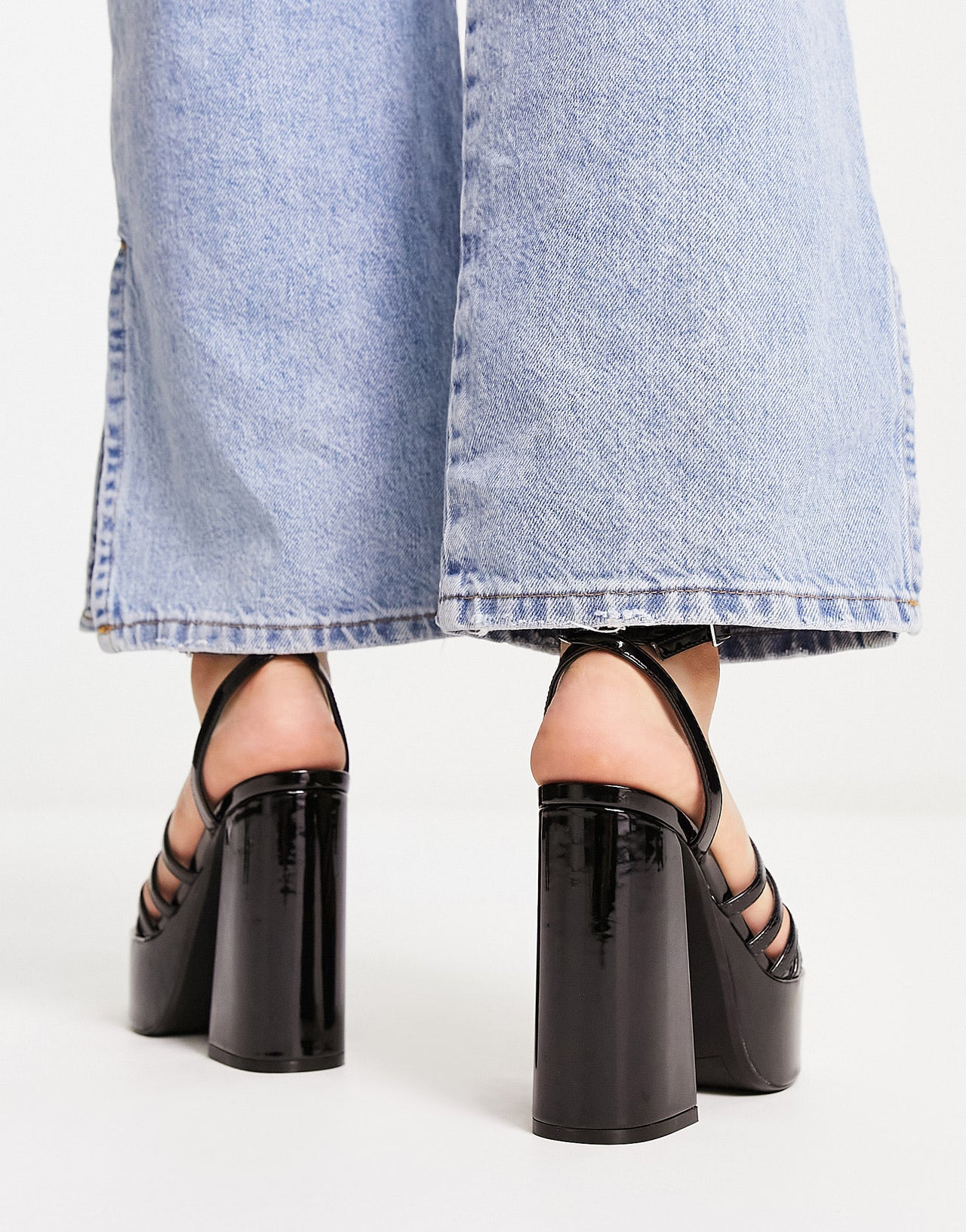 Bershka strap up heeled sandal in black