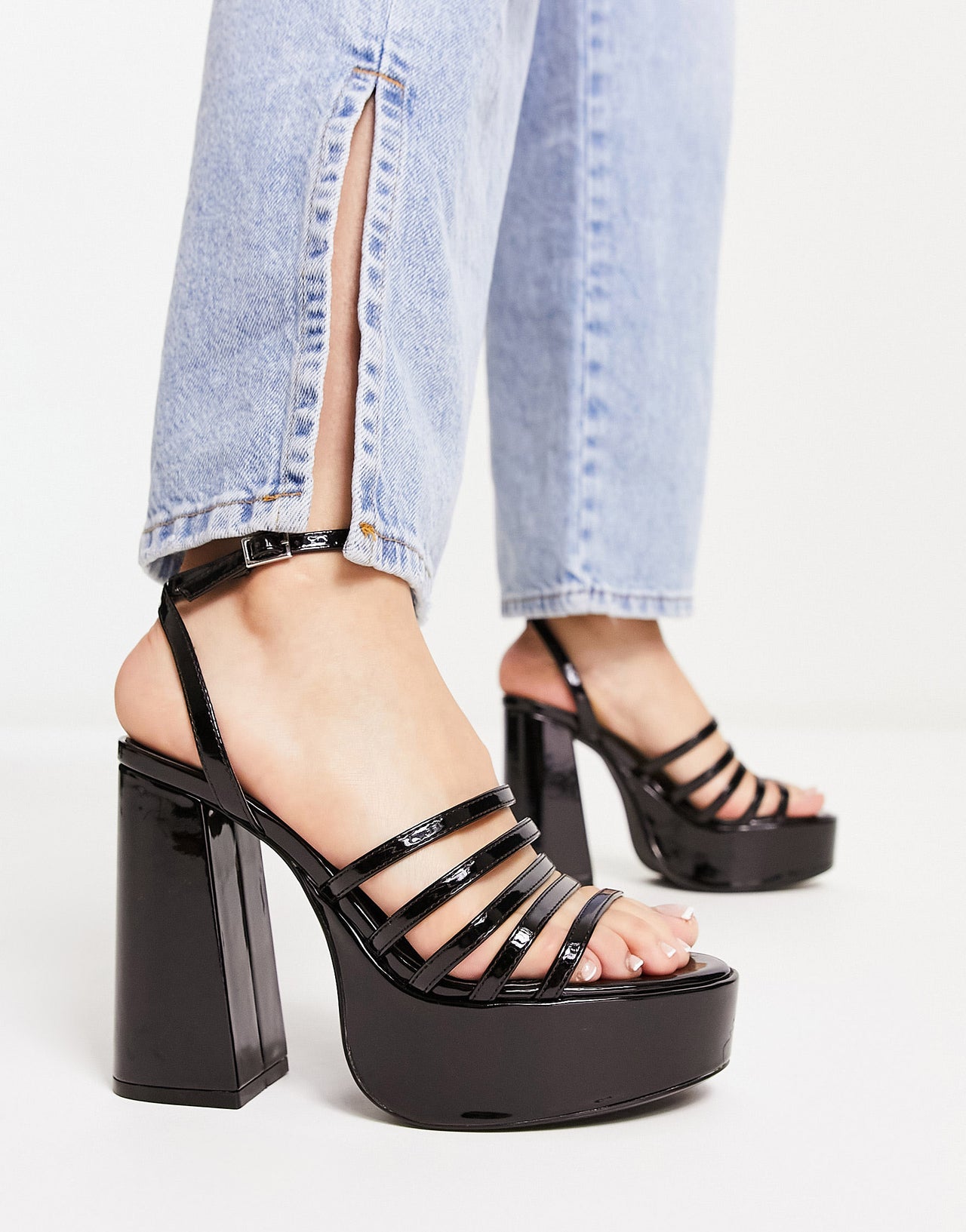 Bershka strap up heeled sandal in black
