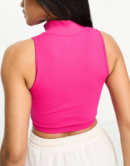 Hoxton Haus seamless zip front gym crop top co-ord in hot pink