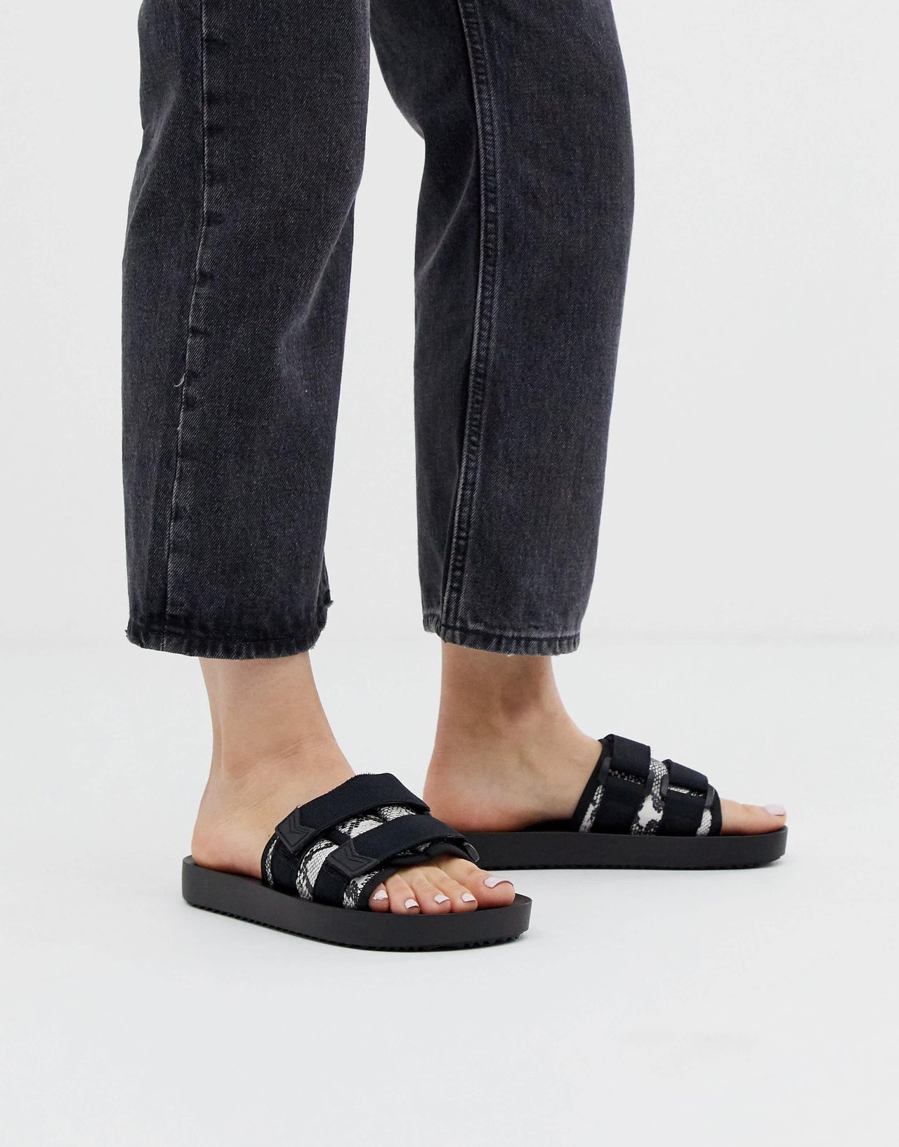 Bershka snake print flat sandals with strap detailing in multi