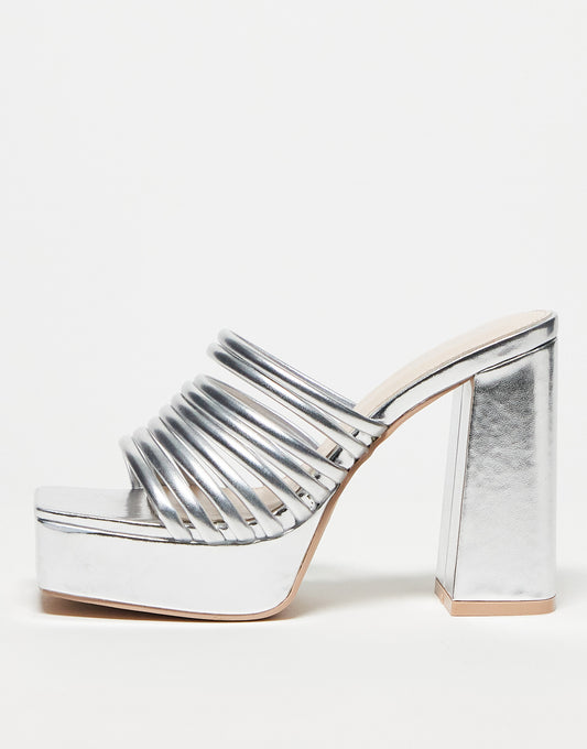 RAID Stella platform mules in metallic silver