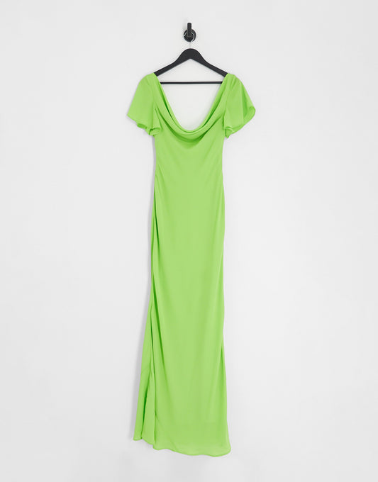 ASOS DESIGN flutter sleeve cowl neck maxi dress in apple green