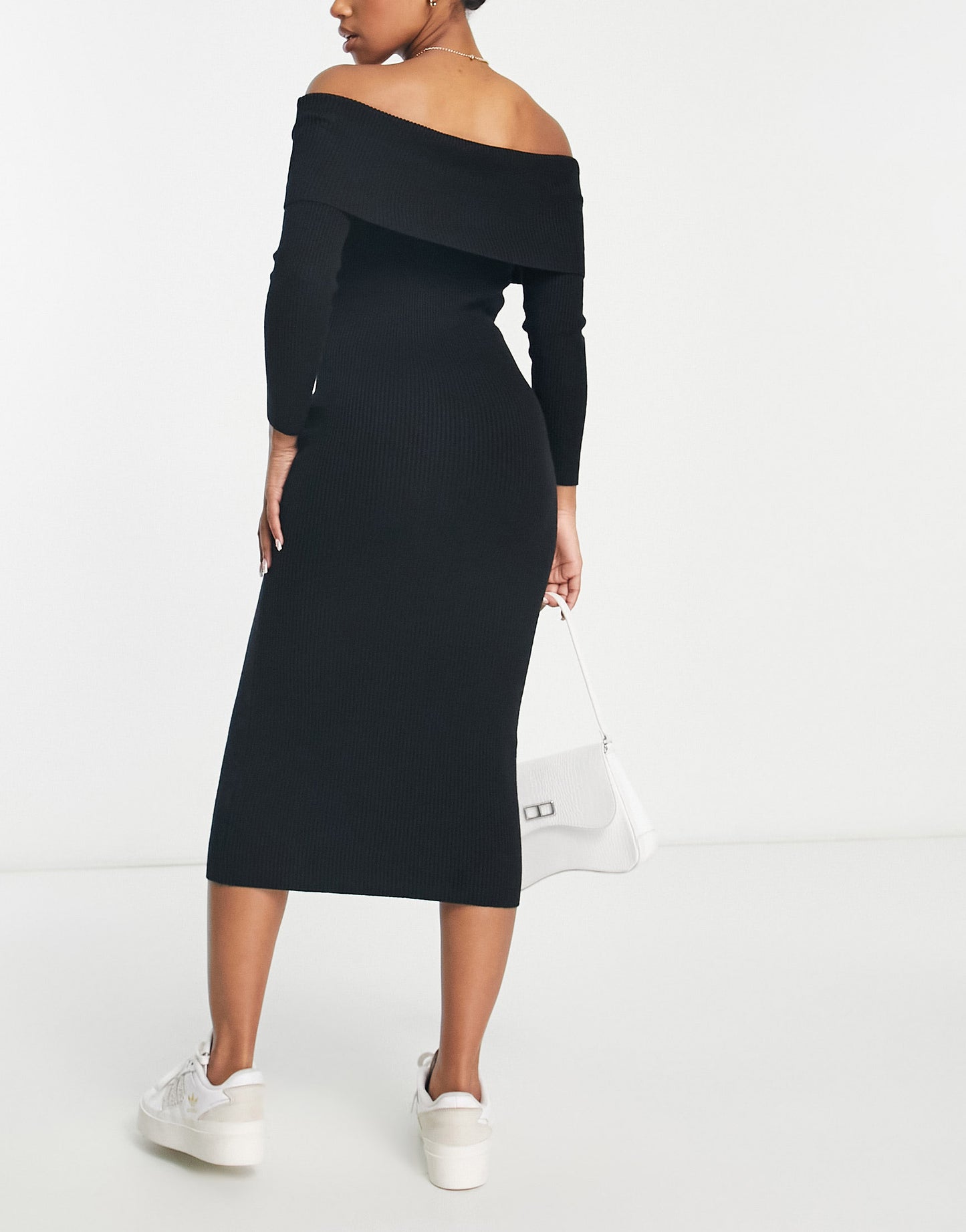 New Look knitted bardot midi dress in black