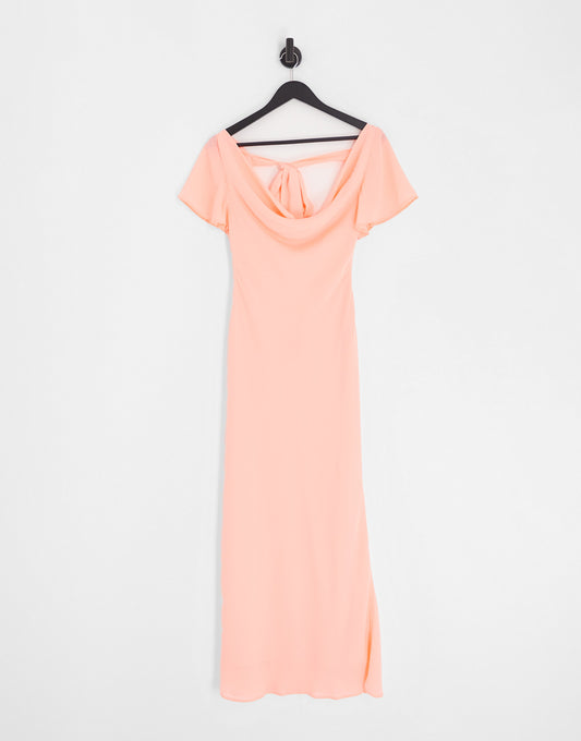 ASOS DESIGN flutter sleeve cowl neck midi dress in sugar pink