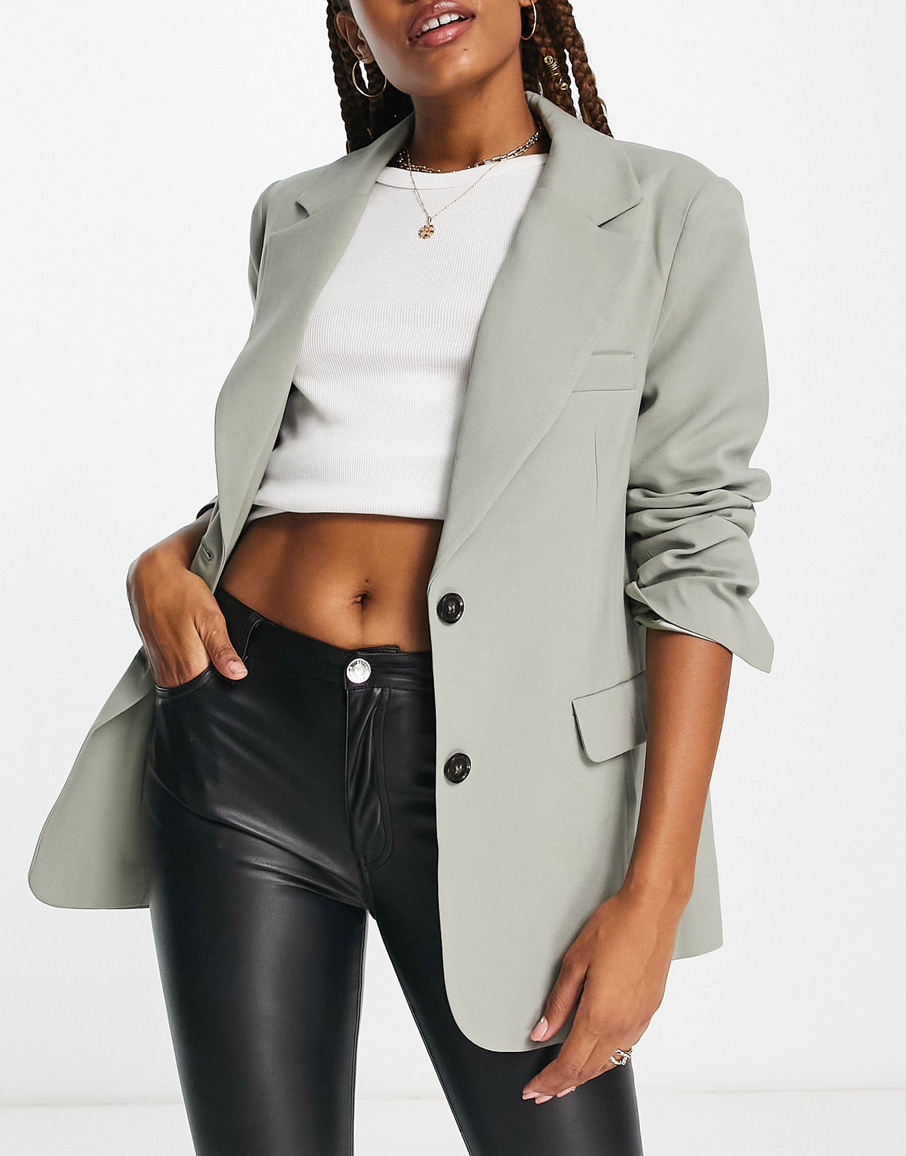 Pull&Bear oversized blazer in khaki