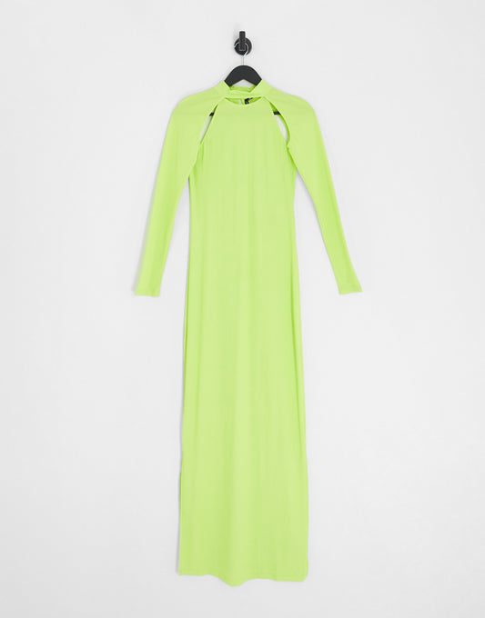 Vero Moda X Joann Van Den Herik detachable sleeve racer neck maxi dress in lime popsicle