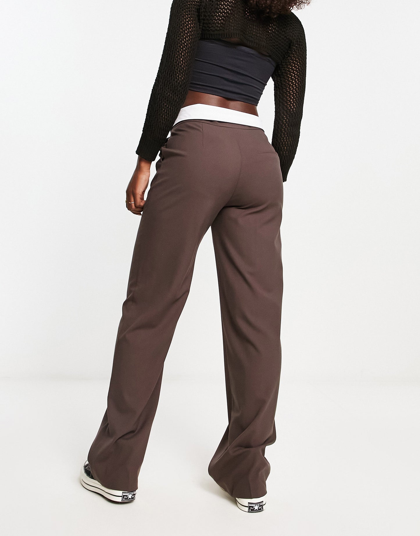 Stradivarius STR reversed waistband utility trouser in brown