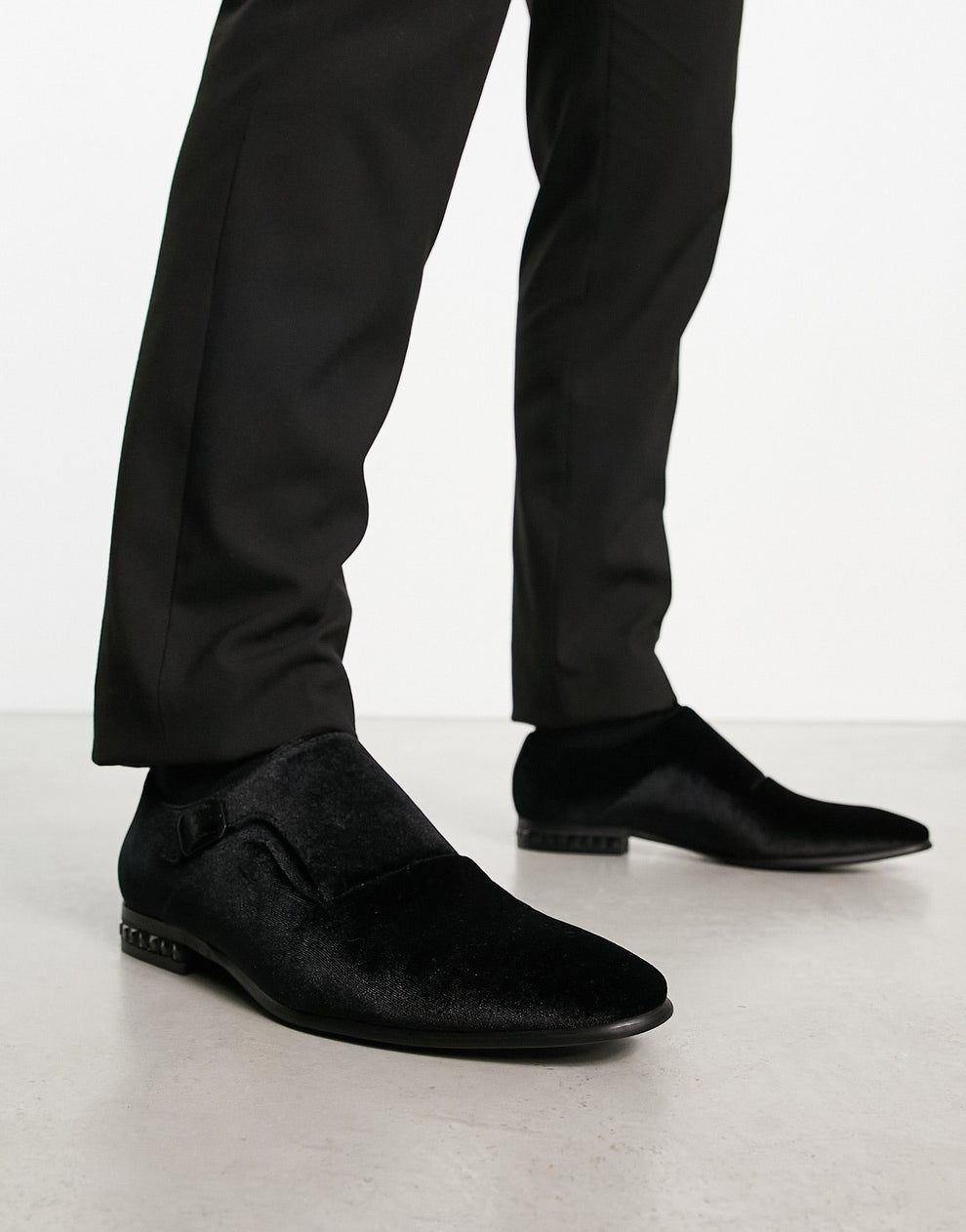 ASOS DESIGN single monk shoes with diamante heel detail in black velve