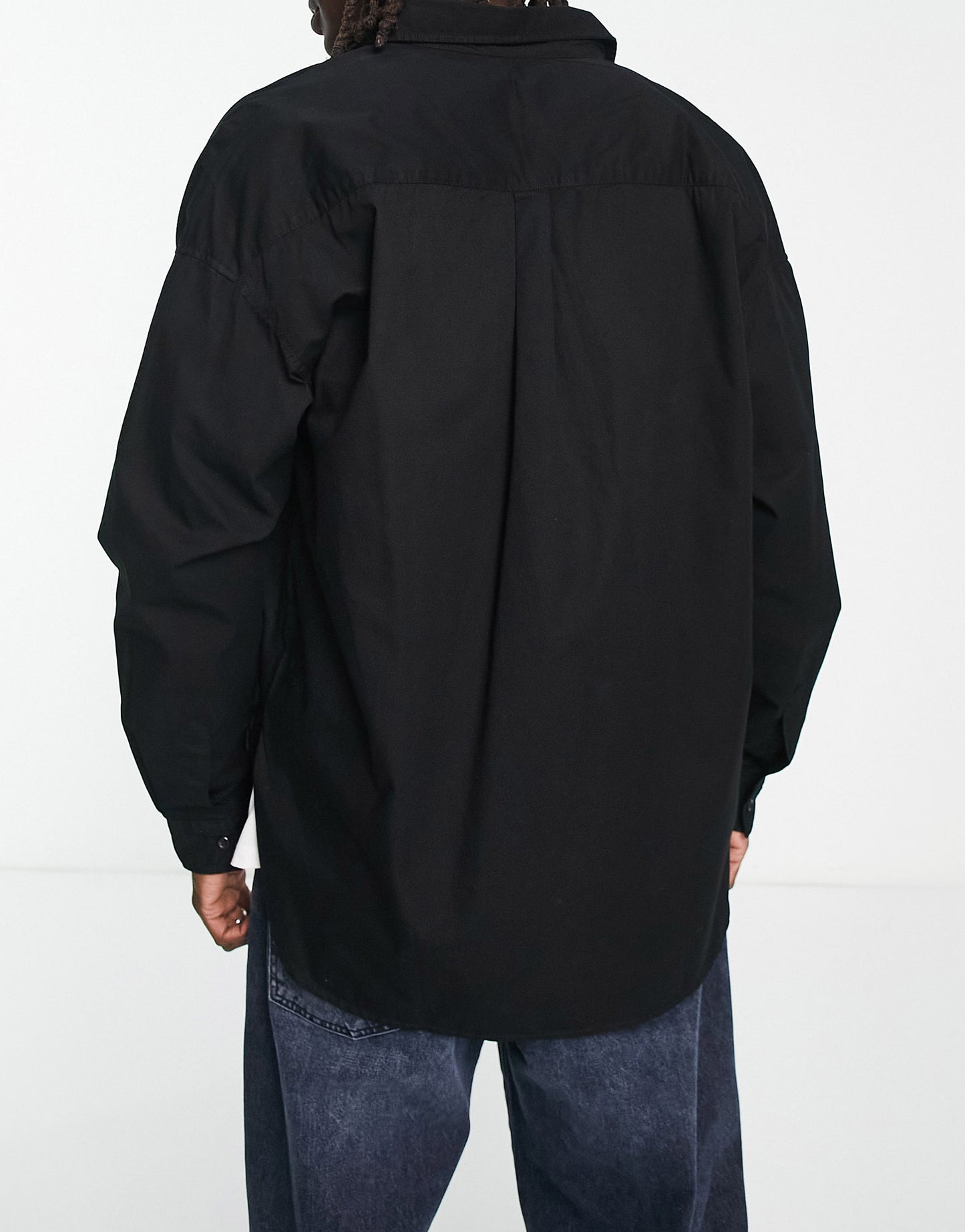 Bershka oversized poplin shirt in black