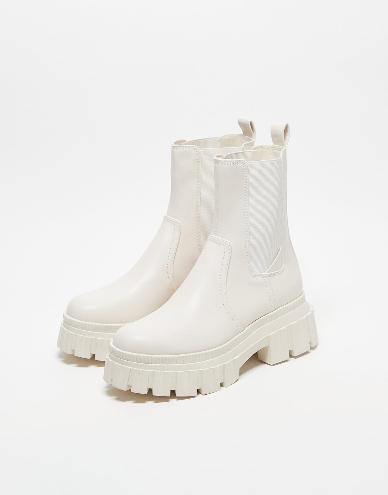 Stradivarius chunky biker boot in ecru