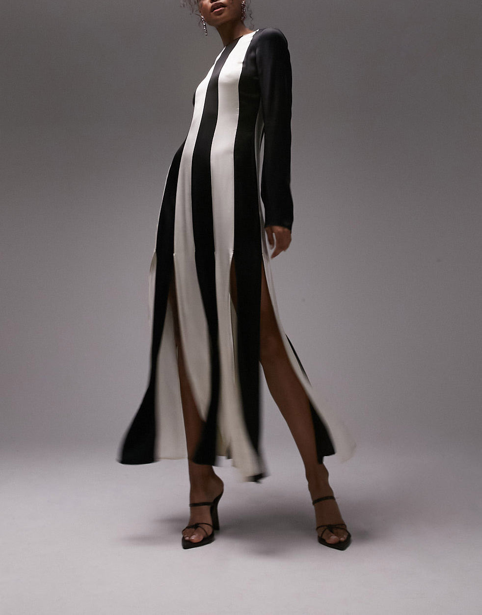 long sleeve contrast panel midi dress in black and white ASOS