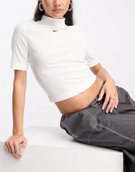 Nike Essential mini swoosh rib mock top in white