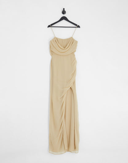 ASOS DESIGN Tall corset maxi dress with soft cowl front in stone