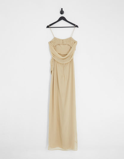 ASOS DESIGN Tall corset maxi dress with soft cowl front in stone