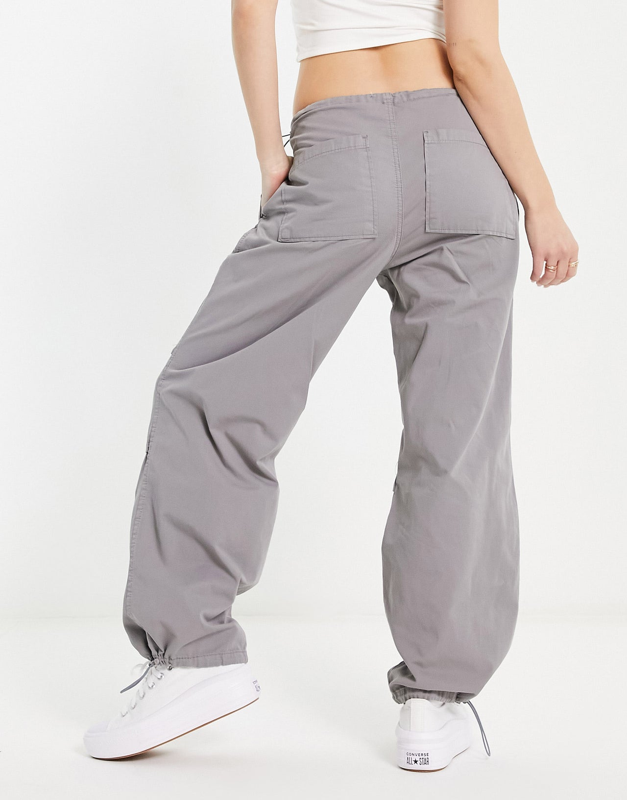 Stradivarius parachute pant in light grey