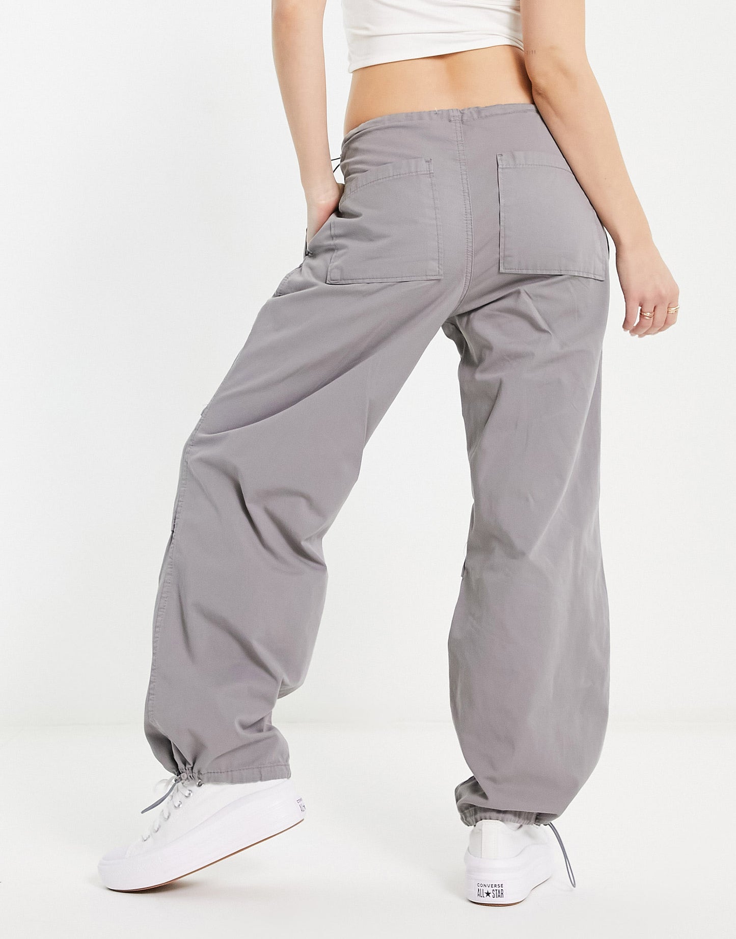 Stradivarius parachute pant in light grey