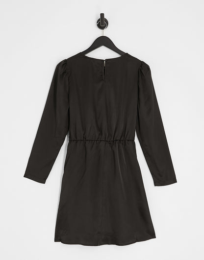Vila tie detail satin mini dress in black