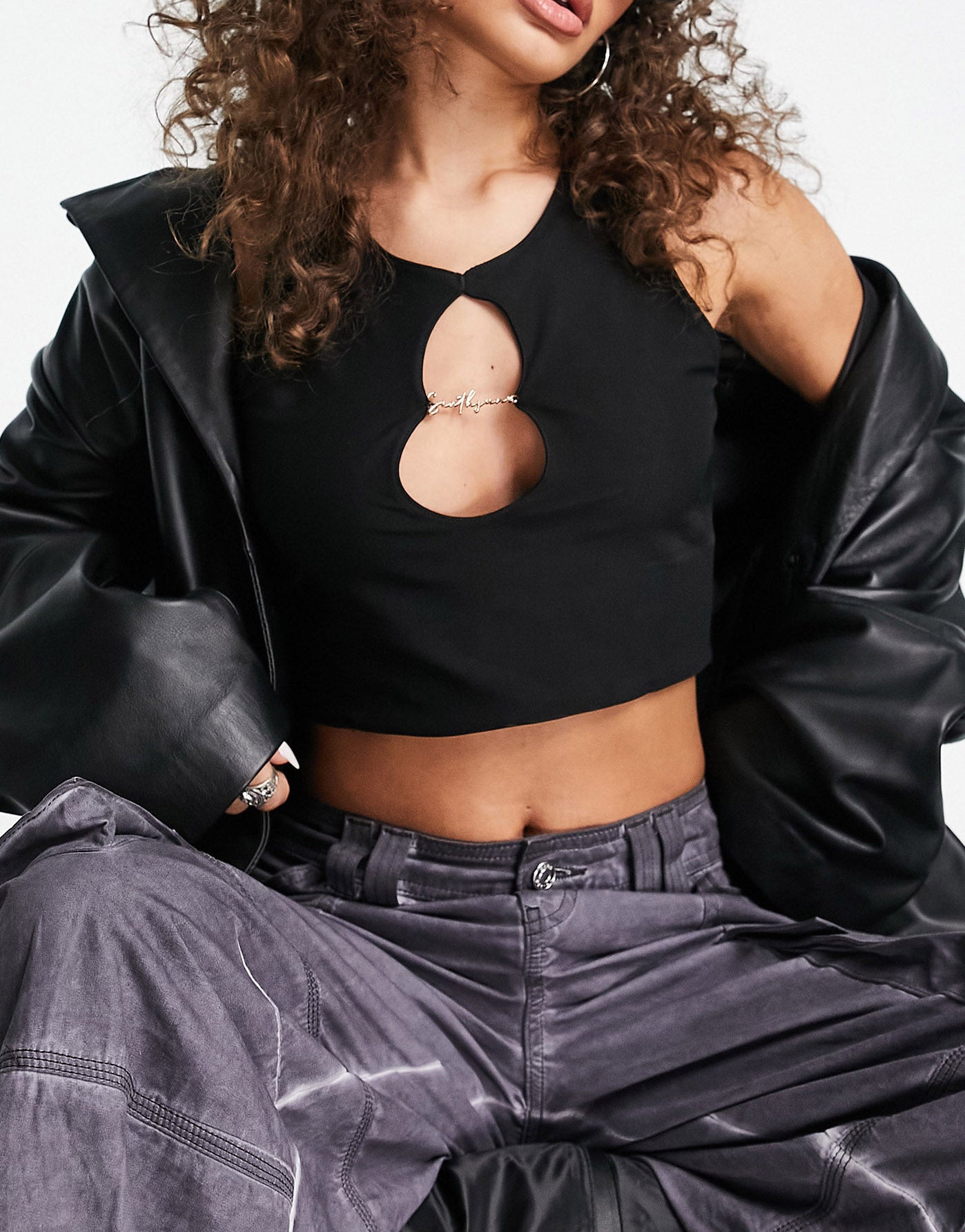 Sixth June cut out crop top in black