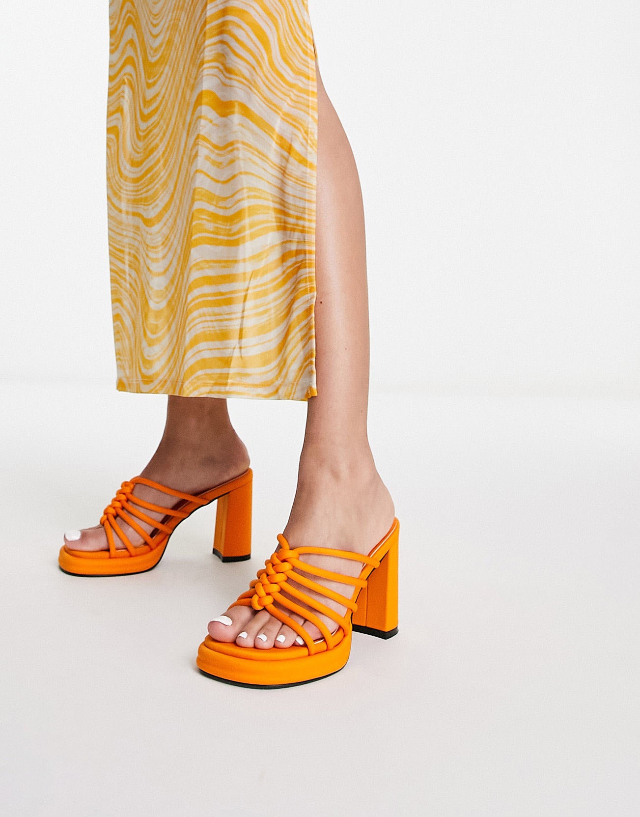 Glamorous caged heeled sandals in orange ASOS Sample Sale
