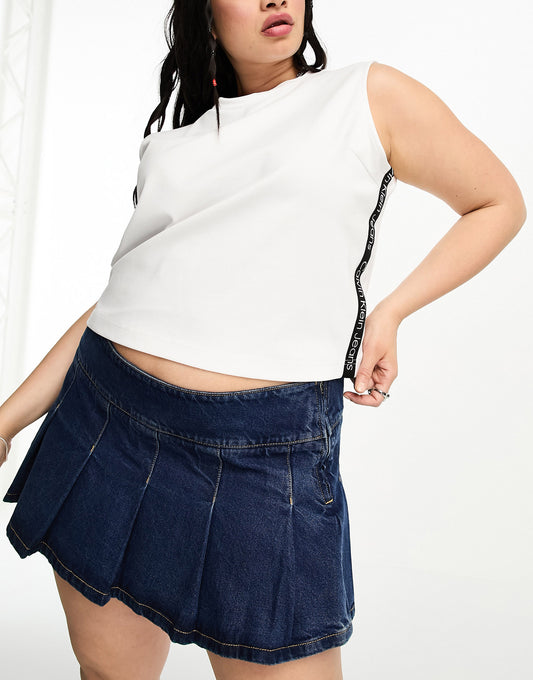 Calvin Klein Jeans Plus logo tape loose sleeveless top in white