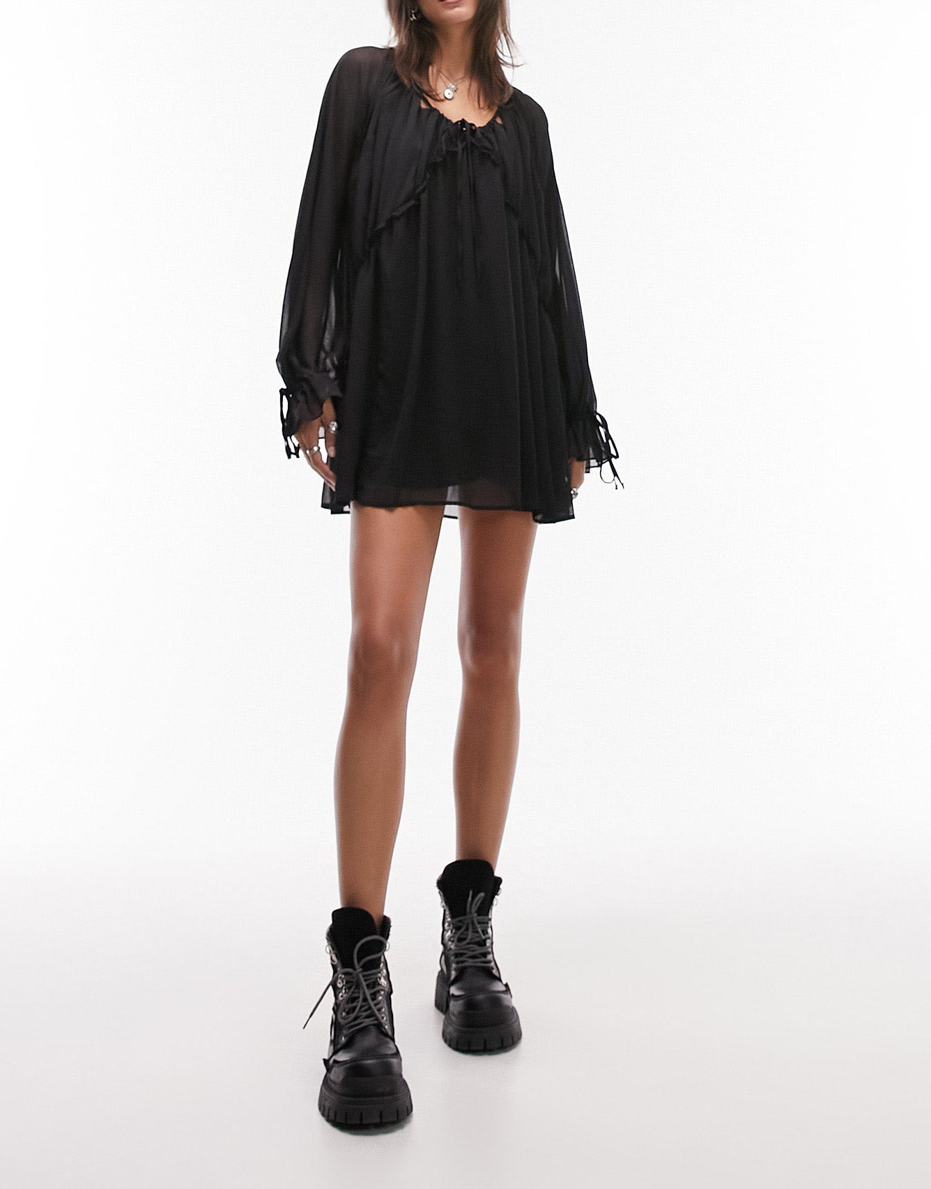 Topshop cut out tie neck chuck on in black