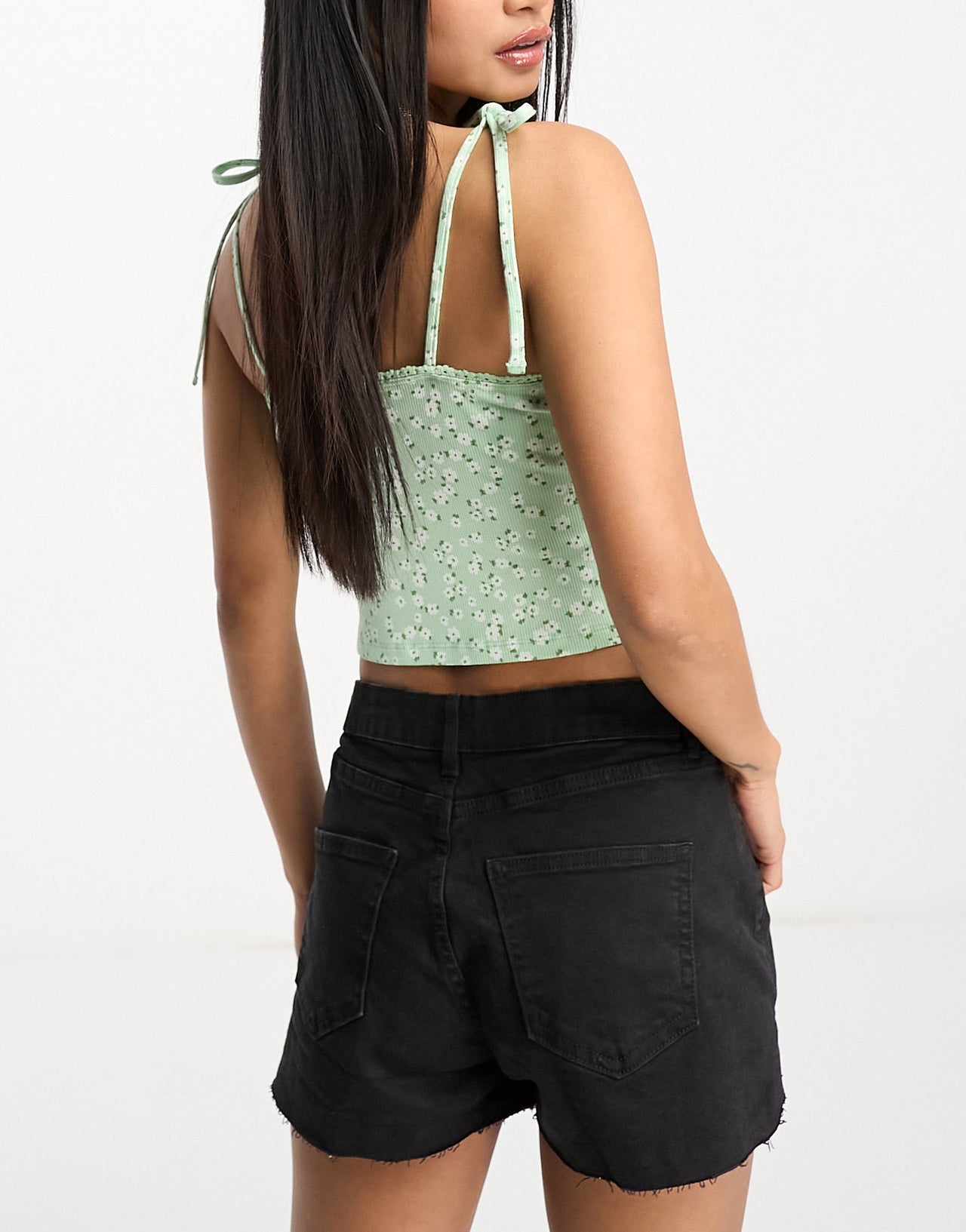 ASOS DESIGN lace trim tie strap top in mint