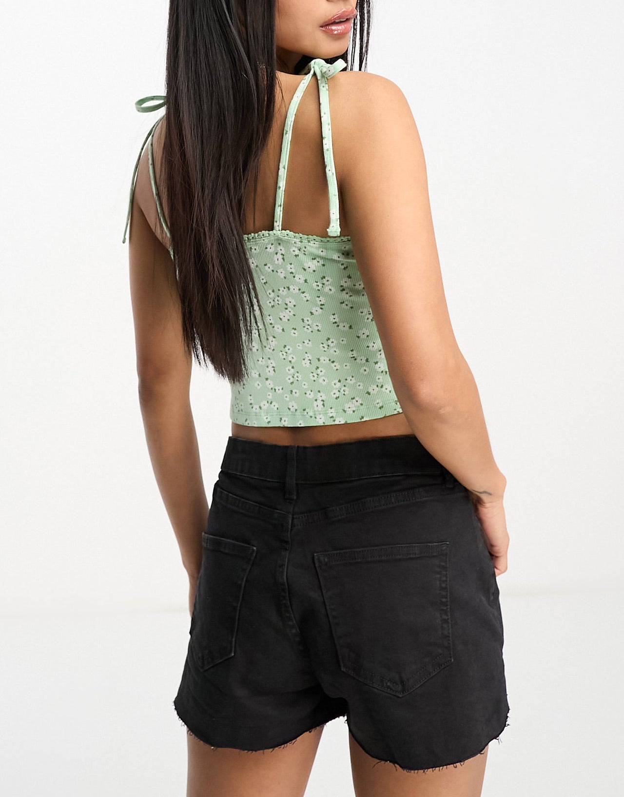 ASOS DESIGN lace trim tie strap top in mint