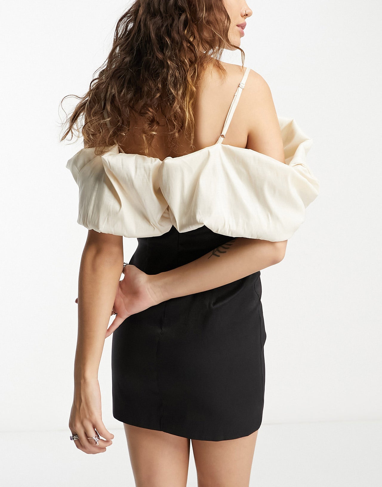 Bershka volume sleeve mini corset dress in cream