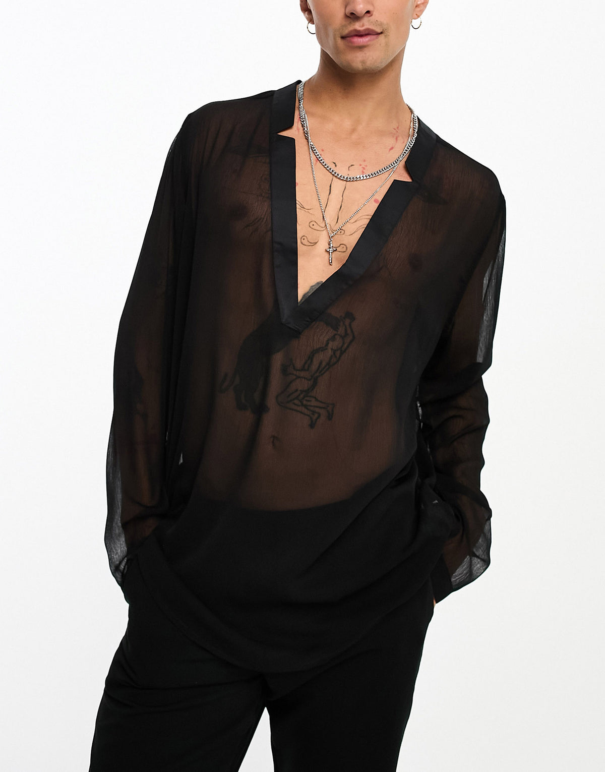 ASOS DESIGN oversized sheer overhead shirt in black