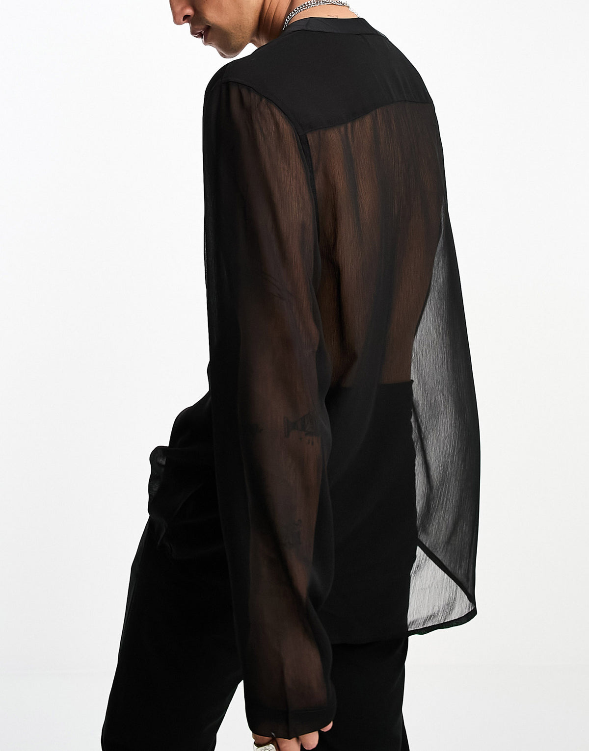 ASOS DESIGN oversized sheer overhead shirt in black