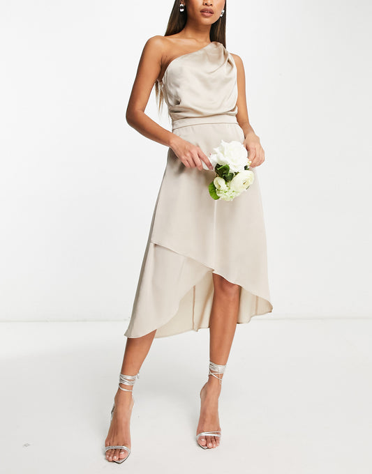 TFNC Bridesmaid one shoulder midi dress in mink