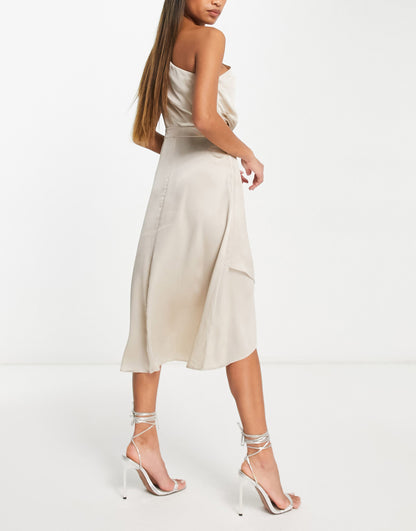 TFNC Bridesmaid one shoulder midi dress in mink