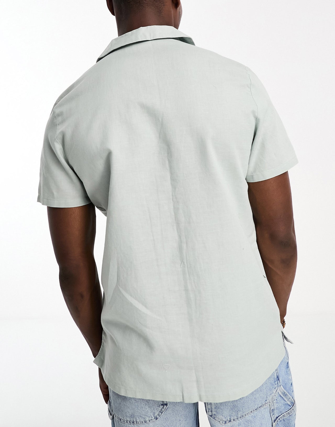 ASOS DESIGN regular deep revere linen mix shirt in sage green