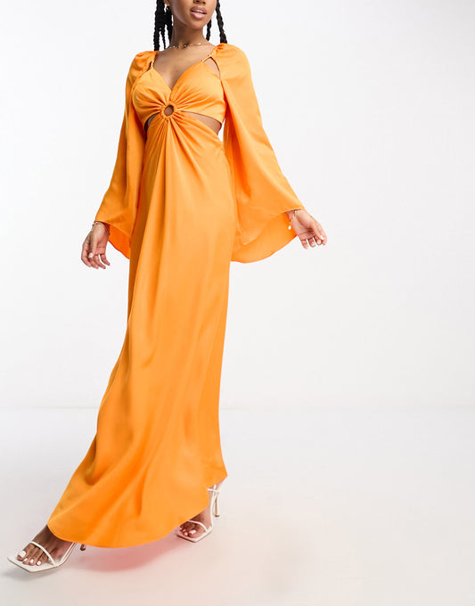 Forever New long sleeve cut out maxi dress in orange